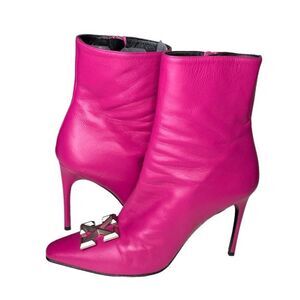 OFF WHITE Pink Leather Ankle Boots Metal Arrow Logo Stiletto Heels Size 40
